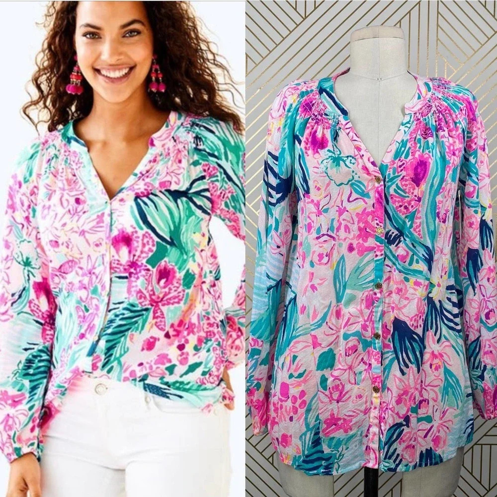 Lilly Pulitzer Elsa Blouse Via Flora Print